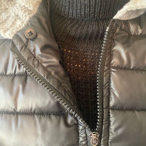 Black Puffer Jacket with Cable Knit Hood - Picture 6 of 8